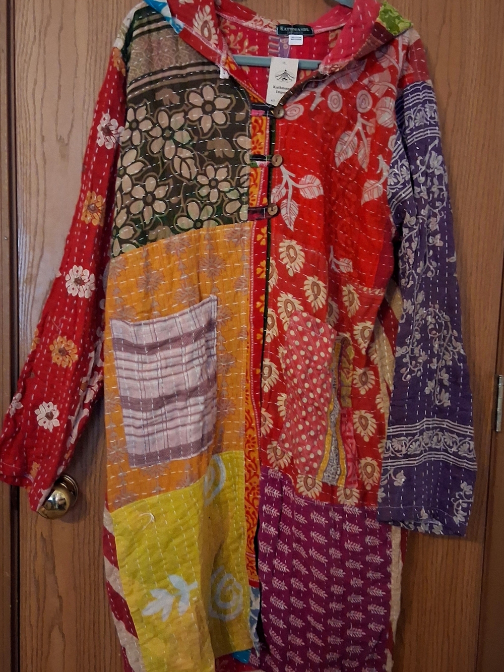 Kantha Patchwork Multicolor Hooded Jacket Duster Kathmandu